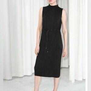 & Other Stories Plisse Black Midi Sheath Dress | Anthropologie